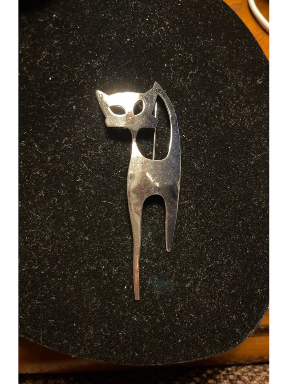Sterling Silver Modernist Cat Pin Vintage Sleek Feline
